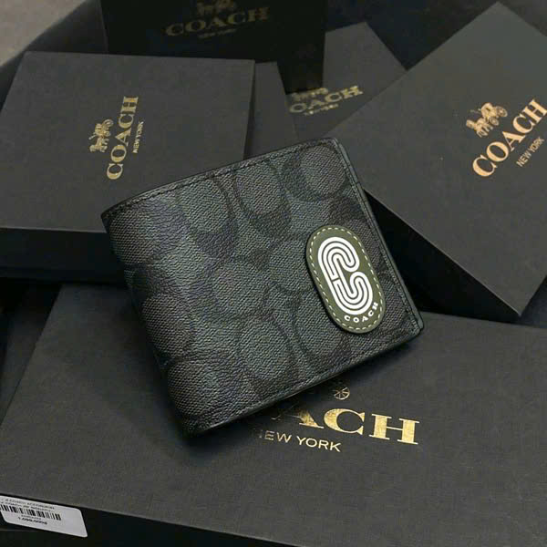 COACH EMBROI LOGO DOUBLE WALLET - BLACK ( 2 VÍ )