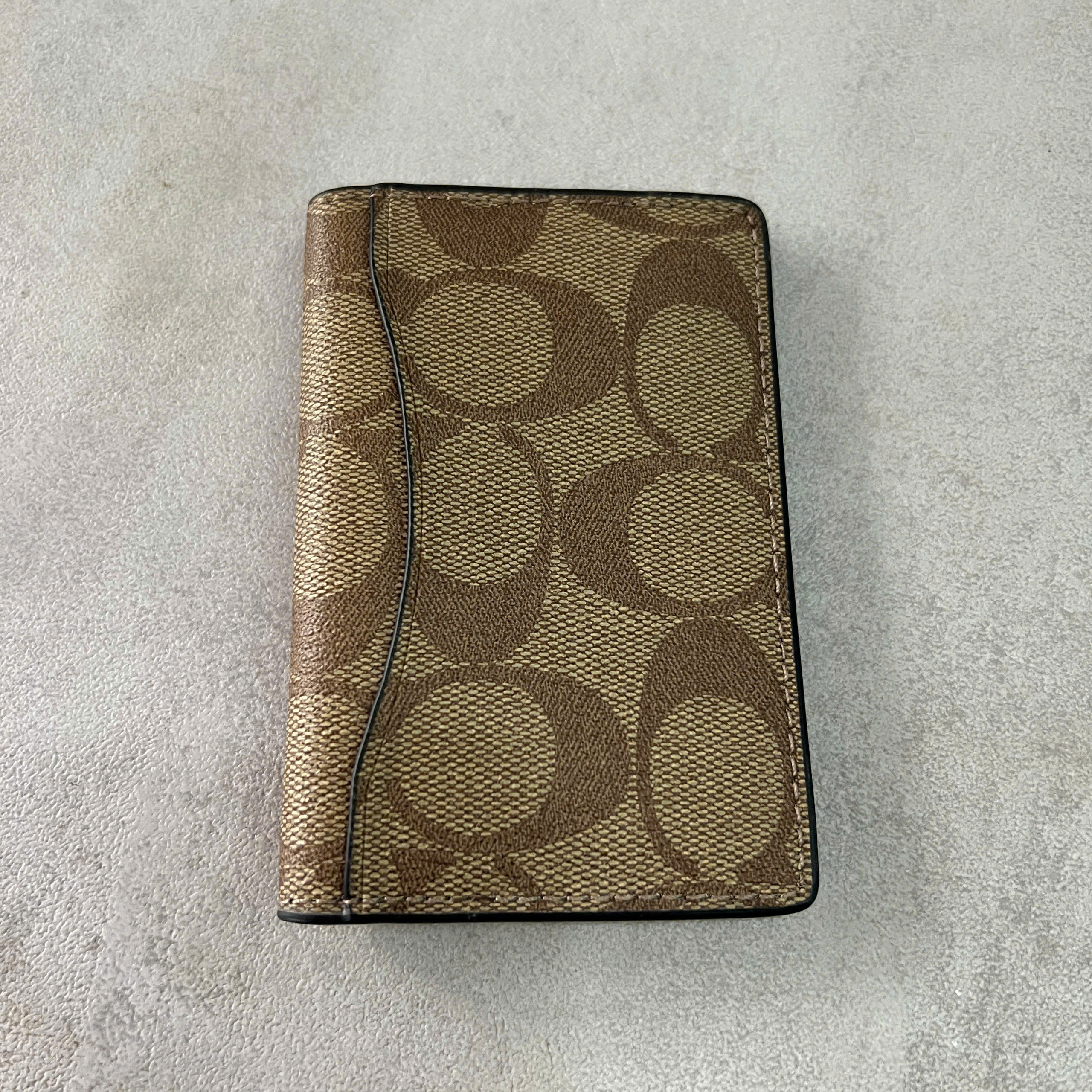 COACH SIGNATURE CANVAS CARD WALLET - BEIGE
