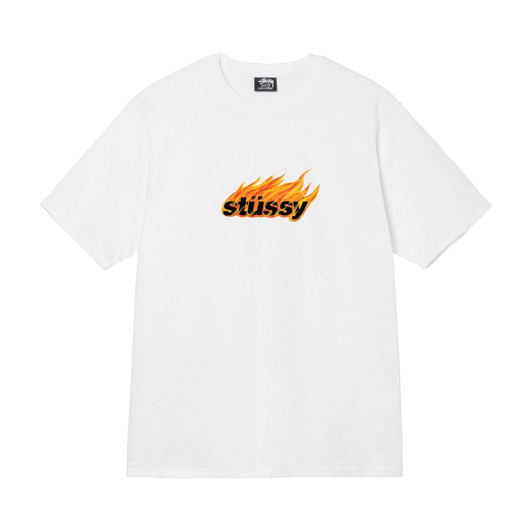 STUSSY FLAMES TSHIRT - WHITE