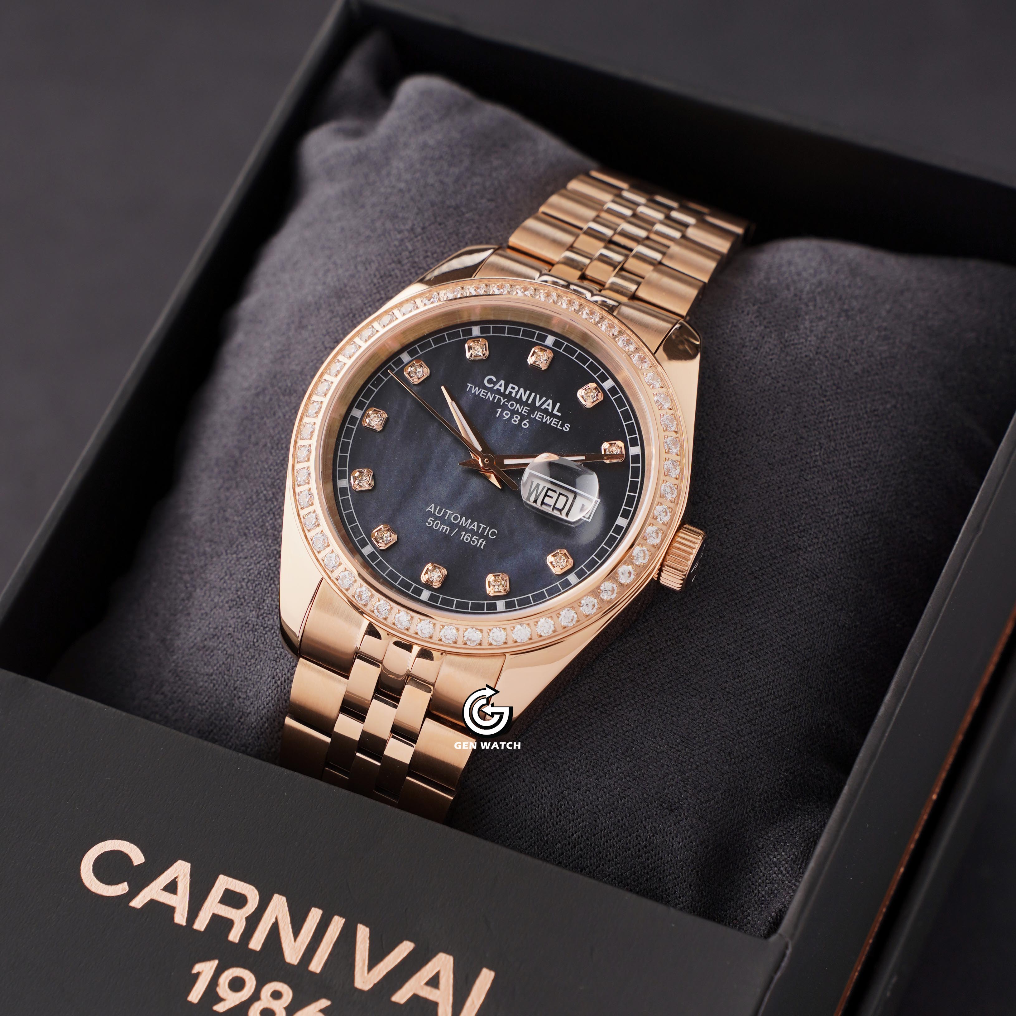 ĐỒNG HỒ NAM CARNIVAL 8131G2 VH DK AUTOMATIC 41MM ( XÀ CỪ ĐEN )