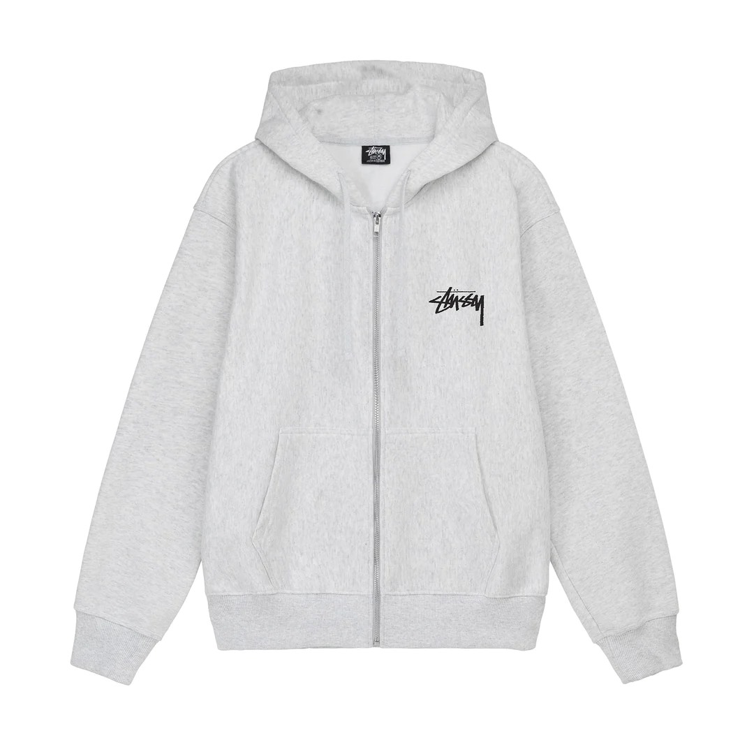 STUSSY BURNING ZIP HOODIE - ASH HEATHER