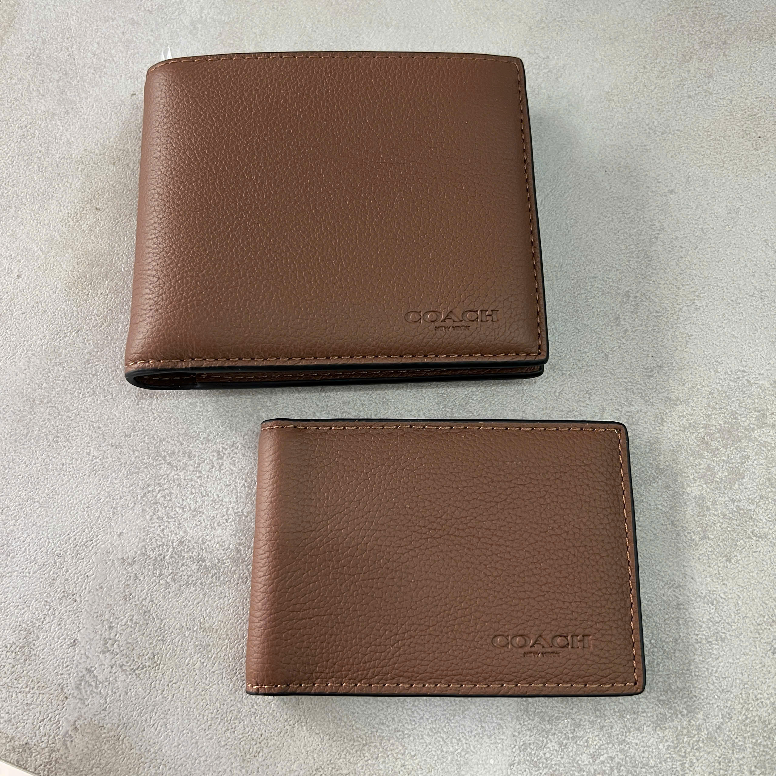 COACH CROSS LEATHER DOUBLE WALLET - BROWN