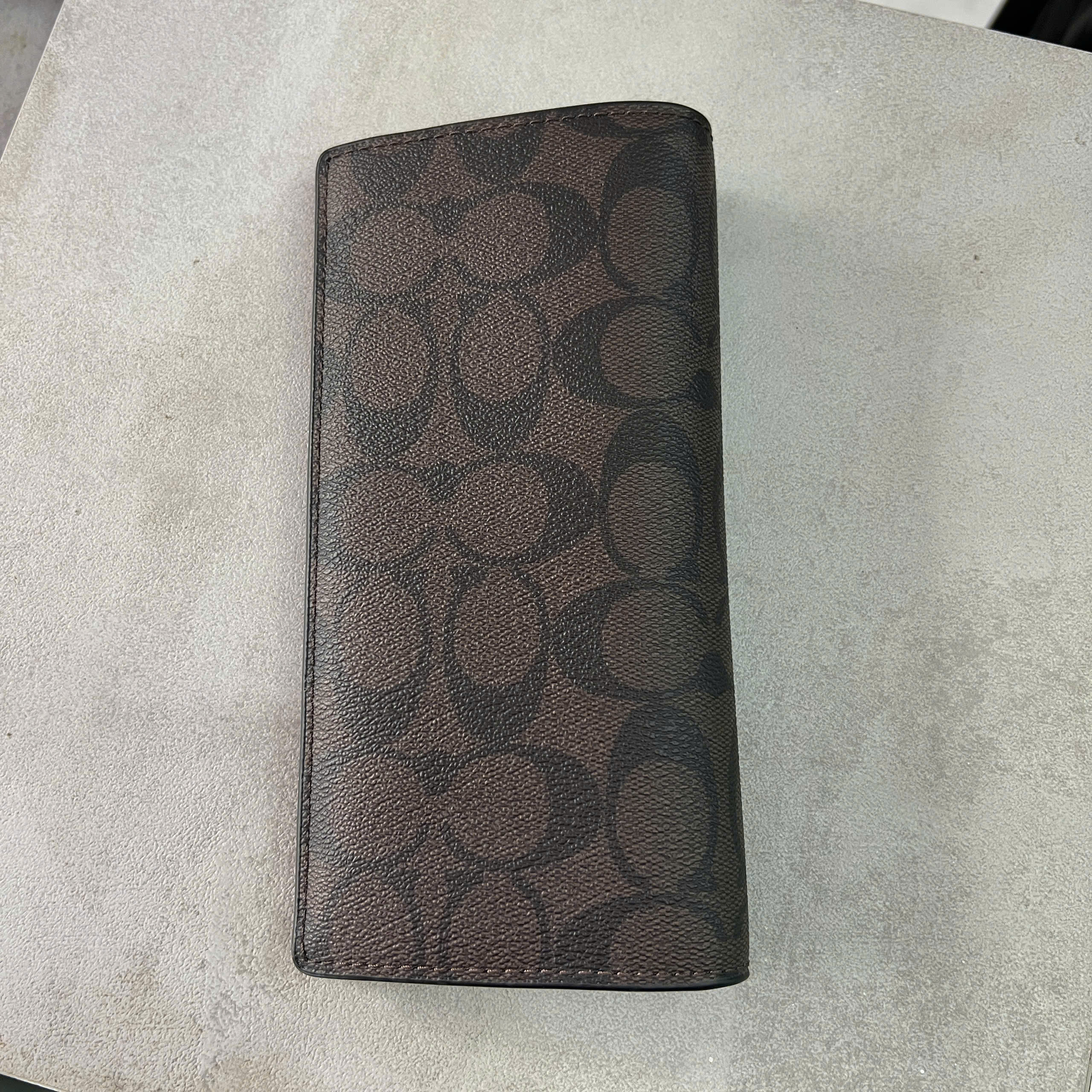 COACH SIGNATURE CANVAS LONG WALLET - BROWN