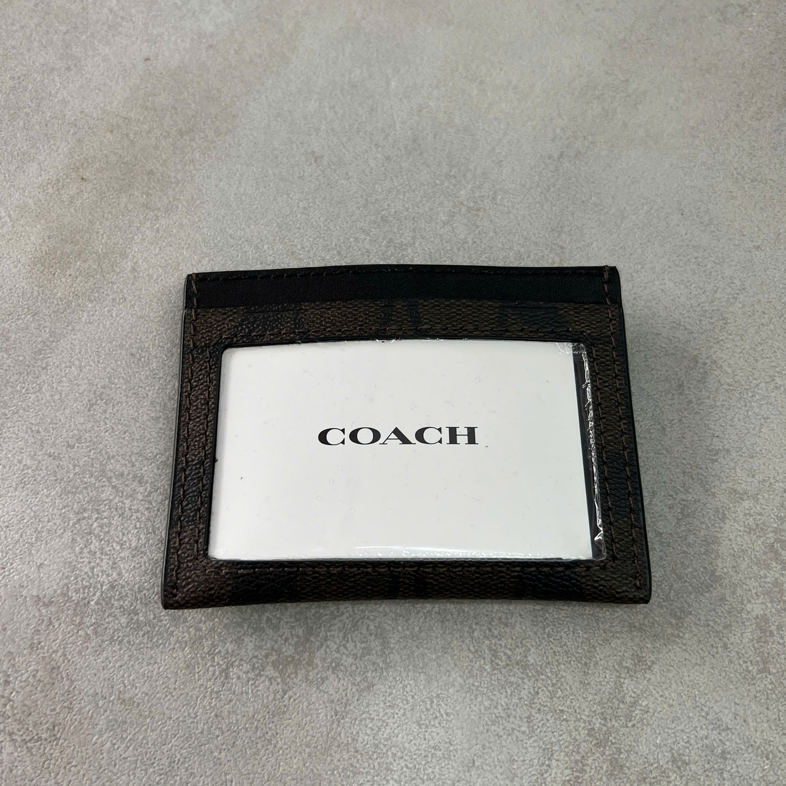 COACH SIGNATURE CANVAS SLIM ID CARD - BROWN