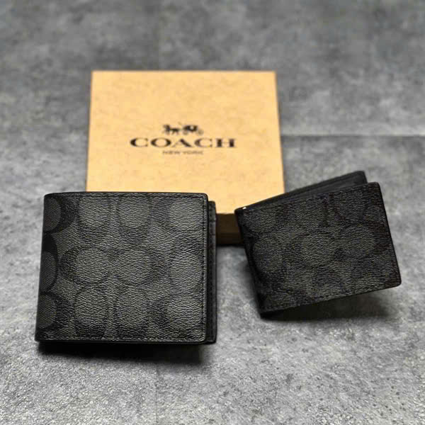 COACH PEANUT SIGNATURE DOUBLE WALLET - BLACK